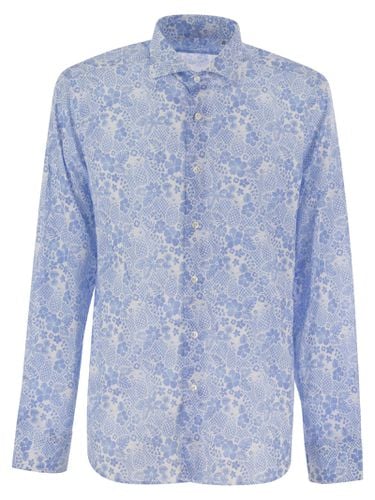 Printed Stretch Cotton Voile Shirt - Fedeli - Modalova