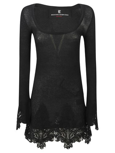 Square Neck Lace Paneled Knit Dress - Ermanno Scervino - Modalova