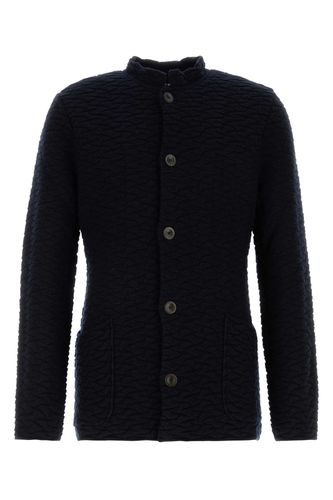 Navy Wool Blend Cardigan - Giorgio Armani - Modalova