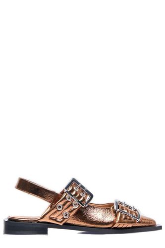 Metallic Effect Buckle Ballerinas - Ganni - Modalova