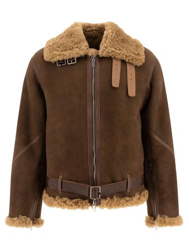 Shearling-trim Zipped Leather Jacket - Burberry - Modalova