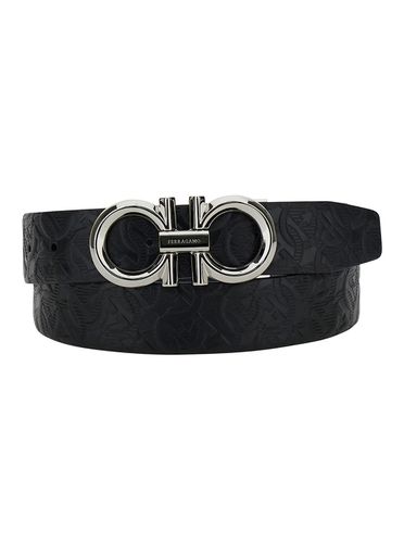 Black Leather Belt With Logo Buckle - Ferragamo - Modalova