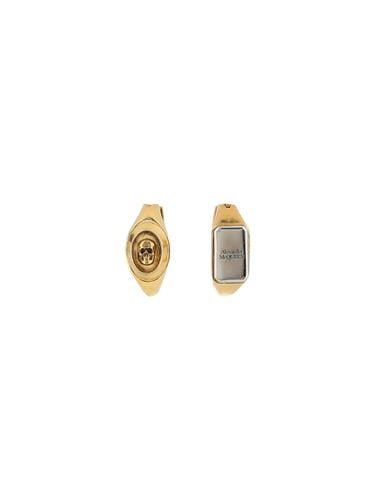 Hoops Earrings With Skull And Logo Engraved In Brass - Alexander McQueen - Modalova