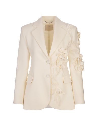 Virgin Wool Blazer With Flower Appliqués - Ermanno Scervino - Modalova