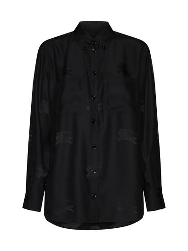 Black Loose Shirt With Tonal Logo Print In Silk Woman - Burberry - Modalova