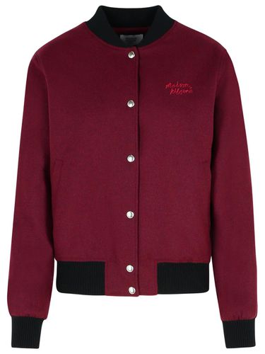 Teddy Burgundy Flannel Bomber Jacket - Maison Kitsuné - Modalova