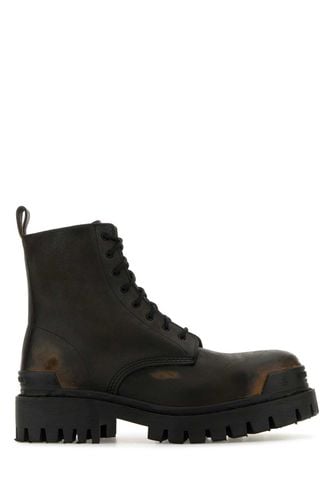 Brown Leather Strike Ankle Boots - Balenciaga - Modalova