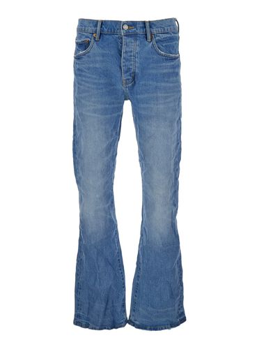 Blue Flared Jeans With Crinkled Effect In Stretch Cotton Denim Man - Purple Brand - Modalova