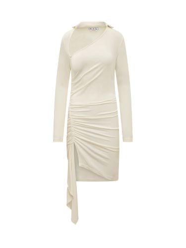 Short White Asymmetrical Dress With Draping - Off-White - Modalova