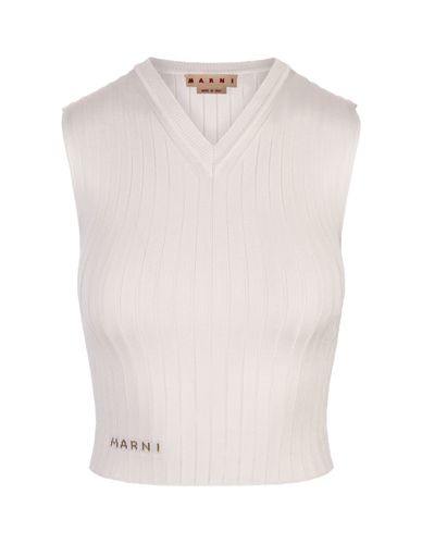 Marni White Ribbed Knit Short Gilet - Marni - Modalova