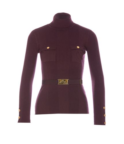 Logo Embroidered Sweater With Belt - Elisabetta Franchi - Modalova