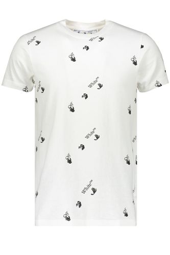 Off- Short Sleeve Printed Cotton T-shirt - Off-White - Modalova