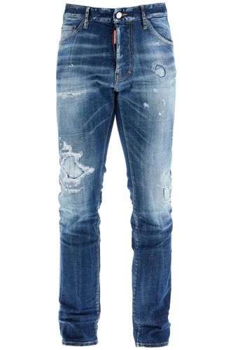 Navy Blue Jeans In Cotton Vintage Effect - Dsquared2 - Modalova