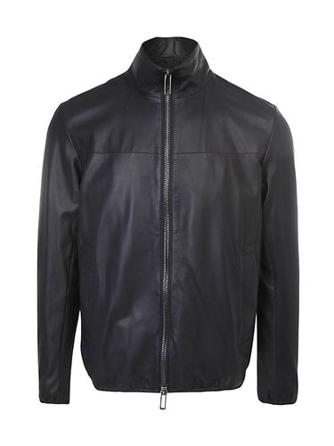 Zip-up Long Sleeved Leather Jacket - Emporio Armani - Modalova