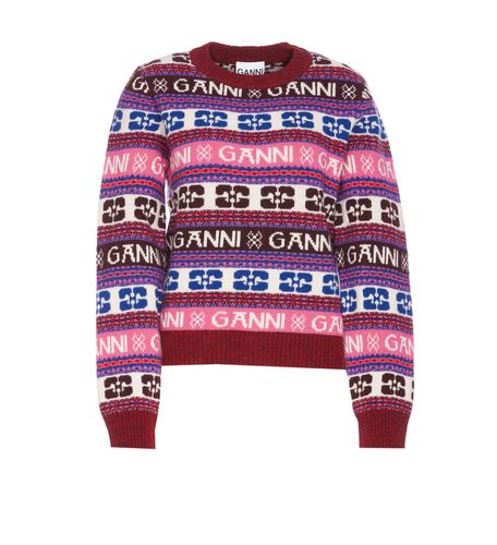 Ganni Pink Logo Wool Mix Sweater - Ganni - Modalova