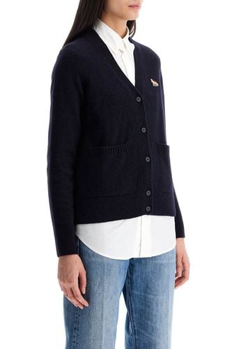 Oversized Blue Cardigan 100% Wool With Fox Patch - Maison Kitsuné - Modalova