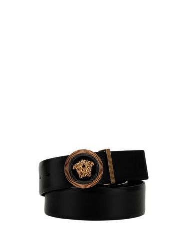 Medusa Biggie Belt In Black Leather - Versace - Modalova