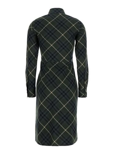 Dress With Logo Detail On The Front And All-over Check Motif In Wool Blend Woman - Burberry - Modalova