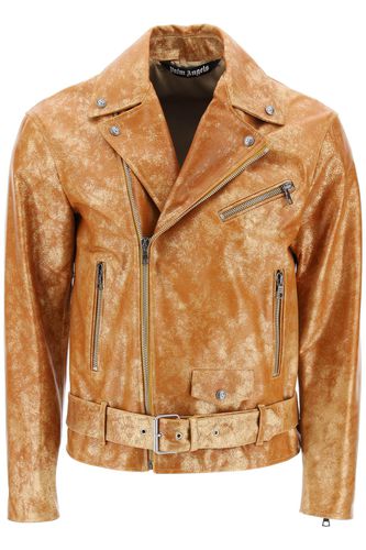 Pa City Biker Jacket In Laminated Leather - Palm Angels - Modalova