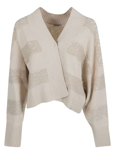 Stripe Embellished Rib Trim Cardigan - Brunello Cucinelli - Modalova