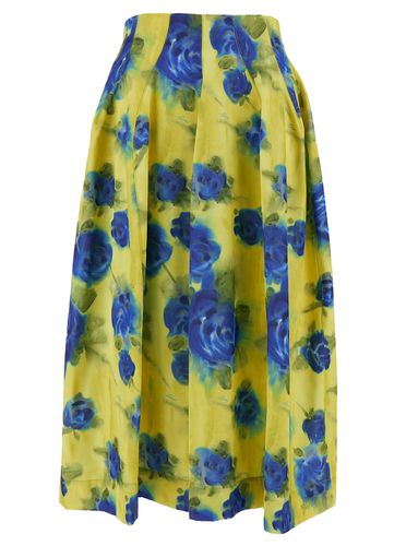 Midi Yellow Skirt With All-over Contrasting Idyll Print In Taffetà Woman - Marni - Modalova