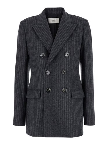 Striped Double-breasted Jacket In Wool Woman - Ami Alexandre Mattiussi - Modalova