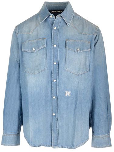 Palm Angels Pa Monogram Denim Shirt - Palm Angels - Modalova