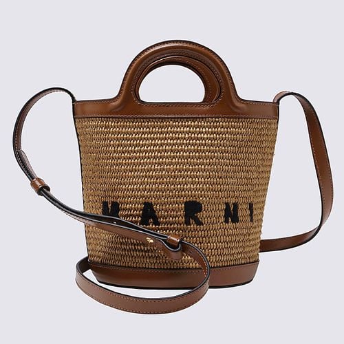 Brown Leather And Raffia Bucket Bag - Marni - Modalova