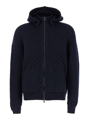 Zip-up Cardigan With Detachable Hood In Cable Knit Wool Man - Tagliatore - Modalova