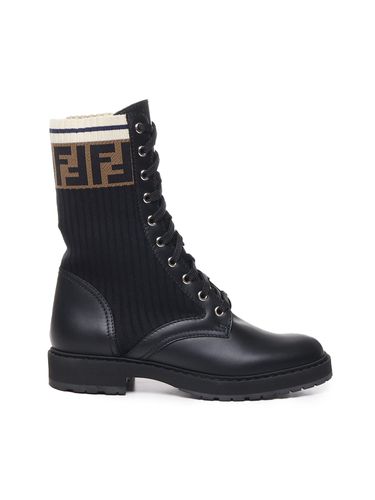 Leather And Mesh Biker Boots With Ff Monogram - Fendi - Modalova