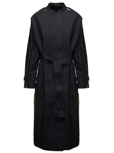 Long Blue Trench Coat With Matching Belt And Zip In Cotton Blend Woman - Ferragamo - Modalova