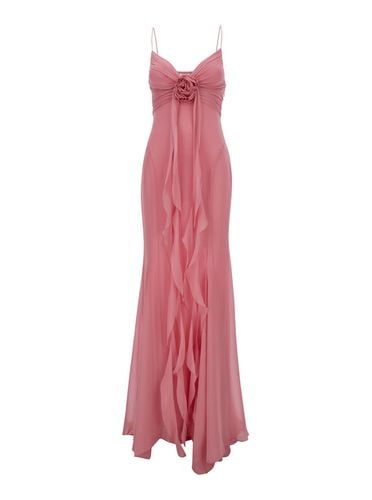 Draped Maxi Dress With Rose Applique In Silk Woman - Blumarine - Modalova
