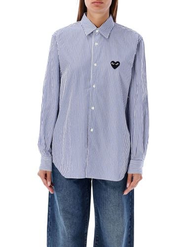 Striped Shirt With Black Heart Patch - Comme des Garçons Play - Modalova