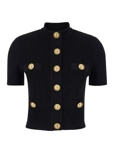 Black Cropped Cardigan With Jewel Buttons In Viscose Blend Woman - Balmain - Modalova