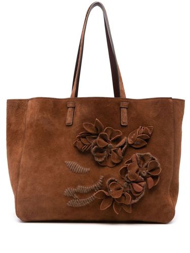 Suede Shopping Bag With Appliqué Flowers - Ermanno Scervino - Modalova