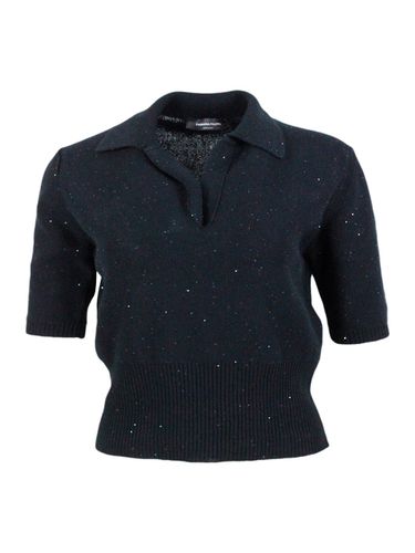 Short-sleeved Polo Shirt In Cotton And Linen, Embellished With Brilliant Applied Micro-sequins - Fabiana Filippi - Modalova
