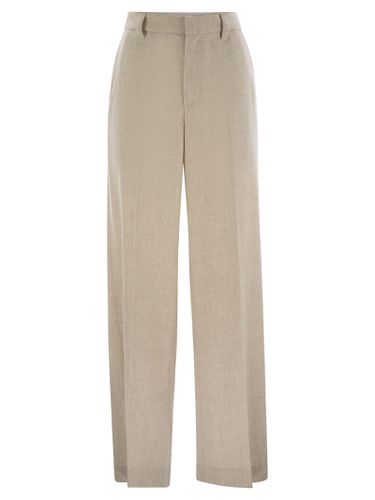 Wide High-waisted Wool And Cashmere Trousers With Necklace - Brunello Cucinelli - Modalova