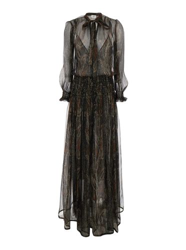 Printed Silk Blend Long Dress - Saint Laurent - Modalova