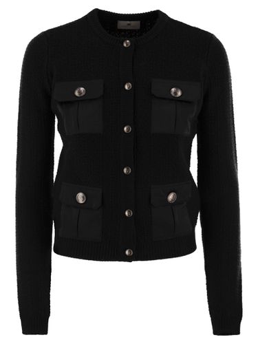 Bouclé Wool Cardigan With Technical Sail Cloth Pockets - Elisabetta Franchi - Modalova