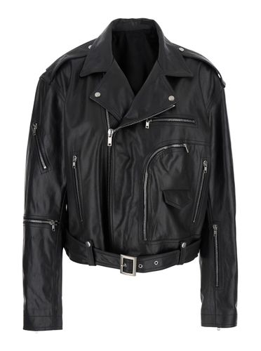 Jumbo Cropped Jacket With Notched Revers And Waist Belt In Leather Woman - Rick Owens - Modalova