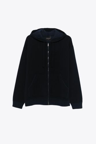 Cappuccio Ml Double Con Zip Black and blue wool hooded pull with zip - Roberto Collina - Modalova