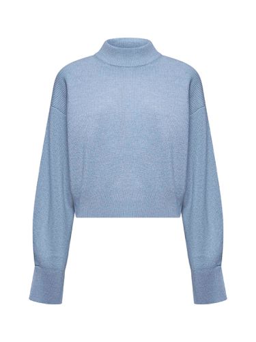 Blue Crewneck Sweater With Monil Detail In Cashmere Woman - Brunello Cucinelli - Modalova