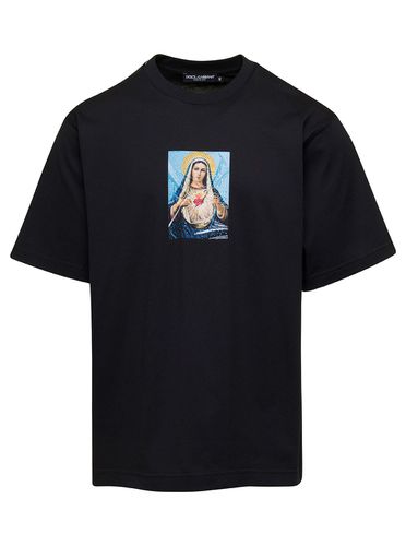 Crewneck T-shirt With Print And Fusible Rhinestone In Cotton Man - Dolce & Gabbana - Modalova