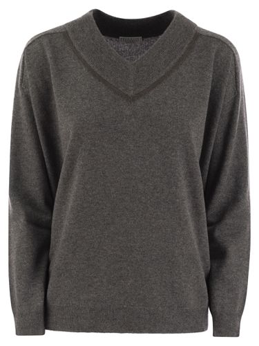 Cashmere Sweater With Shiny Neckline - Brunello Cucinelli - Modalova