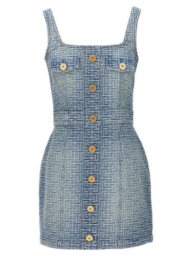 Balmain Monogram Denim Mini Dress - Balmain - Modalova