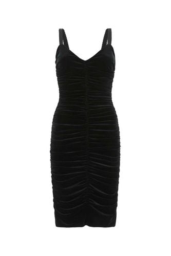 Velvet-effect V-neck Mini Dress - Dolce & Gabbana - Modalova