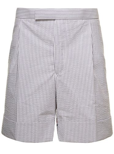 Striped Tailored Shorts In White Cotton Man - Thom Browne - Modalova
