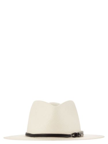 Straw Fedora With Leather Band And Necklace - Brunello Cucinelli - Modalova
