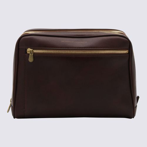 Brown Zip Up Leather Pochettes - Brunello Cucinelli - Modalova