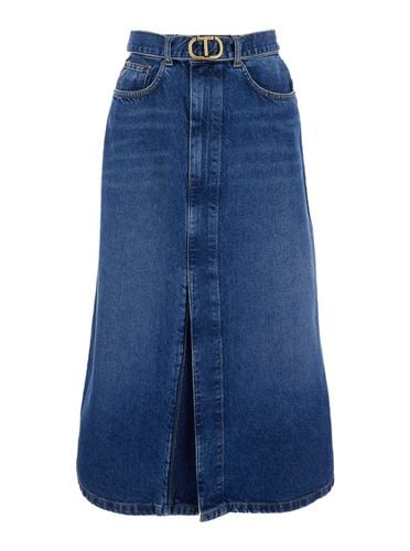 Blue Midi Skirt With Blet In Cotton Woman - TwinSet - Modalova